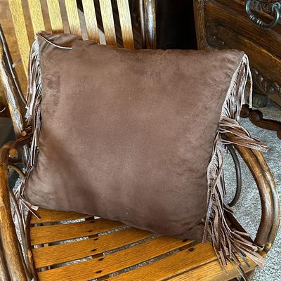 Sale Photo Thumbnail #850: Animal Hide and Leather Throw Pillow with Fringe
Size 20" Square