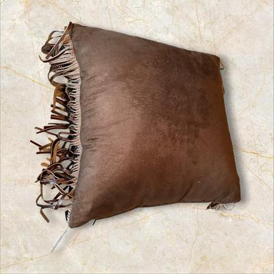 Sale Photo Thumbnail #848: Animal Hide and Leather Throw Pillow with Fringe
Size 20" Square