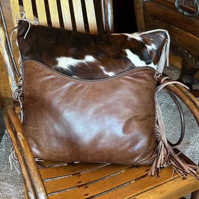 Sale Photo Thumbnail #849: Animal Hide and Leather Throw Pillow with Fringe
Size 20" Square