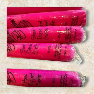 Sale Photo Thumbnail #867: Lot of Pink, Maroon, and Yellow Taper Candles- some by Patrician, mixed new and used