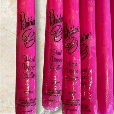 Sale Photo Thumbnail #866: Lot of Pink, Maroon, and Yellow Taper Candles- some by Patrician, mixed new and used