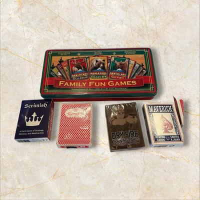 Sale Photo Thumbnail #893: Box of Games, Cards, Dice, Plastic Carry Container