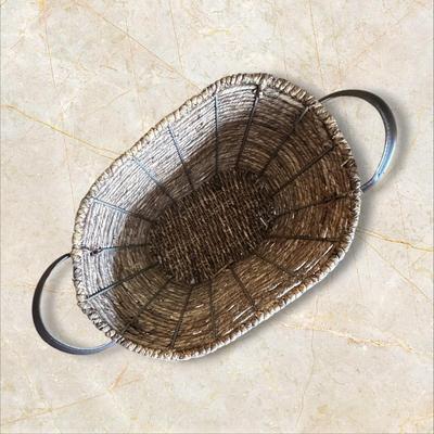 Sale Photo Thumbnail #911: Woven Basket with Leather Strap Handles 15" Wide