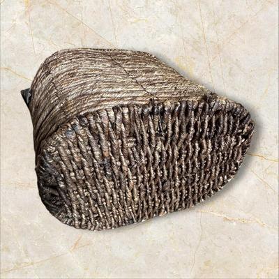 Sale Photo Thumbnail #912: Woven Basket with Leather Strap Handles 15" Wide