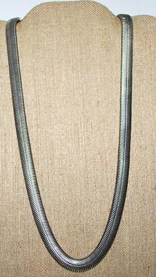 Vintage Silver Colored Flexible SNAKE NECKLACE with Snap-Clip Clasp 28" L