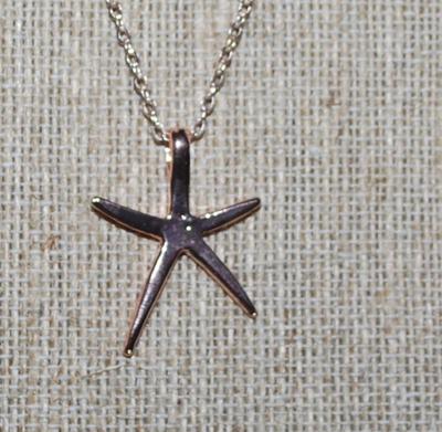 Pink & Gold Color Elongated Starfish PENDANT (1" x ¾") on a Gold Tone Necklace Chain 16" L