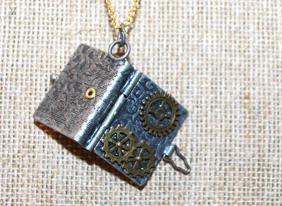 OPEN Book with Latch PENDANT (1" x ¾") on a Gold Tone Necklace Chain 18" L