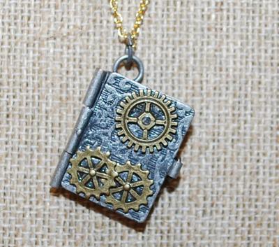 OPEN Book with Latch PENDANT (1" x ¾") on a Gold Tone Necklace Chain 18" L