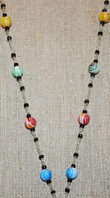 Acrylic "FLOWERS & FOREST" Multicolor RING NECKLACE with Colored Globes Accent Beads and Lobster Clasp 32" L