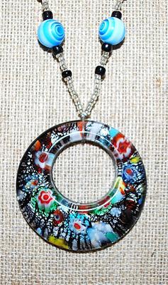 Acrylic "FLOWERS & FOREST" Multicolor RING NECKLACE with Colored Globes Accent Beads and Lobster Clasp 32" L