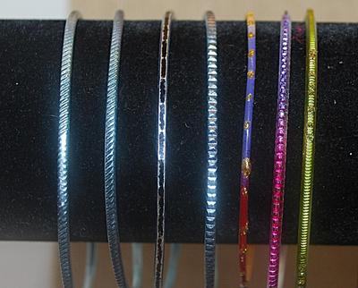 Collection of 7 Thin Multi-Color BANGLE BRACELETS (2½" Opening) in Blues, Greens, Reds and Black