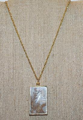 ORANGE & BROWN Spotted MOTH PENDANT (1½" x 1") in Gold Colored Case & Gold Tone Necklace Chain 24" L