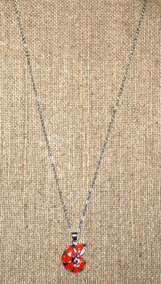 ORANGE Enameled Polymer Shell PENDANT (1" x ¾") on a Silver Tone Necklace Chain 18" L