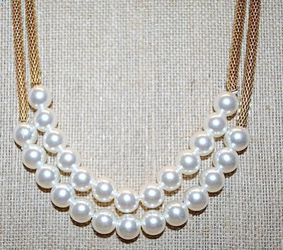 Beautiful Gold Colored ROPE & 26 Faux PEARLS NECKLACE with Cylinder Ends and a Lobster Clasp 18" L