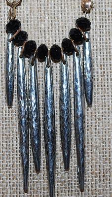 Vintage Style Hammered Spears & Black Beaded PENDANT (2½") on a Brass Colored ADJUSTIBLE Necklace Chain 16"-18" L