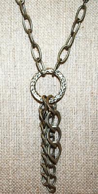 "Chain of Chains" Dark Brass Style Ring PENDANT (4") on a Necklace Chain 28" L