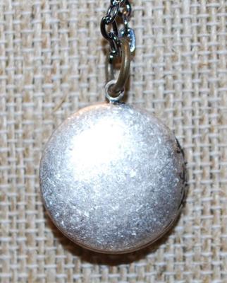 Graphic Designed Round Silver Tone Locket PENDANT (¾" Diam.) on a Dark Necklace Chain 19" L