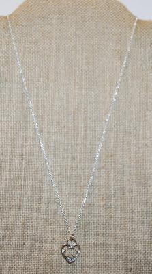 Small Graphic Designed Heart Shaped PENDANT (¾" x ½") on a Silver Tone Adjustable Necklace Chain 14"-18" L