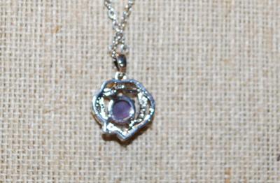 Entangled Hearts PENDANT (¾" x ¾") with Iridescent Purple Center Stone on a Silver Tone Necklace Chain 18" L