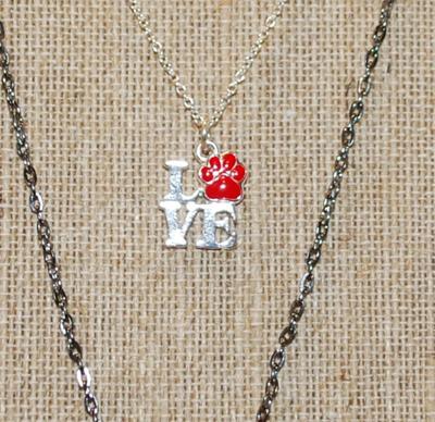 2 Pendants/Charms "Love" & "Heart in Hand" 1" on Necklace Chains 18" L