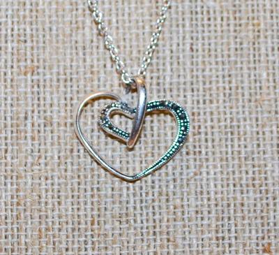 Large Hook Heart PENDANT (¾' x ¾") with Accent Stone on a Silver Tone Adjustable Necklace Chain 16-14" L