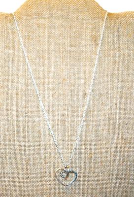 Large Hook Heart PENDANT (¾' x ¾") with Accent Stone on a Silver Tone Adjustable Necklace Chain 16-14" L