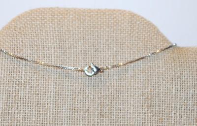 Double Hook Oval Cut Blue Stone PENDANT (¾" x ½") on a Silver Tone Necklace Chain 18" L