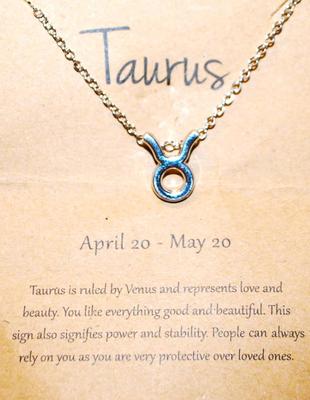 "Taurus" Zodiac PENDANT (½" x½") on a Silver Tone Necklace Chain 14" L