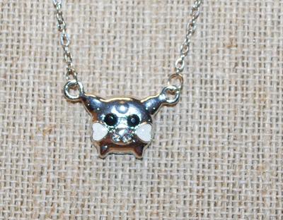 Marked .925 White Heart Shaped Cheeks PIG PENDANT (¾" x ¾") on a Silver Tone Necklace ADJUSTABLE Chain 16"-18" l