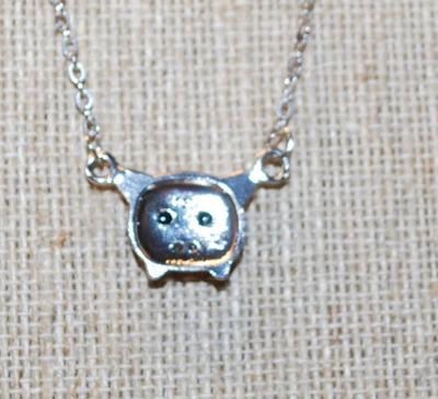 Marked .925 White Heart Shaped Cheeks PIG PENDANT (¾" x ¾") on a Silver Tone Necklace ADJUSTABLE Chain 16"-18" l