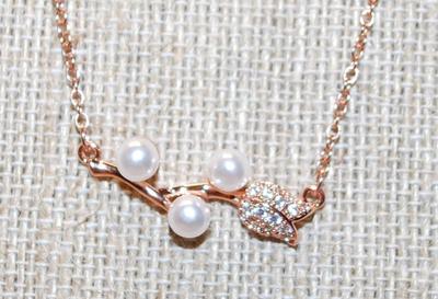 Rose Gold "White Pearls & Tulip" PENDANT (1" x ½") on a Rose Gold Necklace Chain 16" L