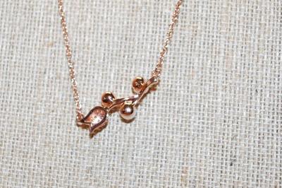 Rose Gold "White Pearls & Tulip" PENDANT (1" x ½") on a Rose Gold Necklace Chain 16" L
