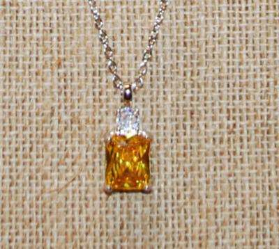 Amber Yellow "Lantern" Style PENDANT (¾" x ¼") on a Silver Tone Necklace Chain 17" L