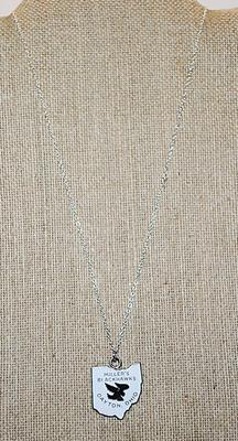 "MILLER'S BLACKHAWK DAYTON, OHIO" PENDANT (1" x 1") on a Silver Tone NECKLACE CHAIN 16" L