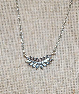 Silver Tone Leaf Branch Swag PENDANT (1" x ¼") on a Silver Tone Necklace Chain 18" L