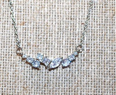 Slanted Pear Shaped Diamond Style Swag PENDANT (2¼" x ¼") & Accent Stones on a Silver Tone Necklace Chain 18" L