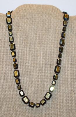 Gold & Black Rectangular Beads Necklace 18" L