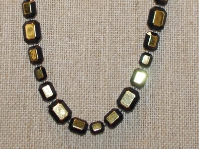 Gold & Black Rectangular Beads Necklace 18" L