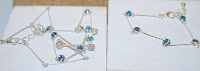 Light Blue Stones and Silver Tone NECKLACE (17" L) & BRACELET (1¾" Circ.) Set with Lobster Clasps