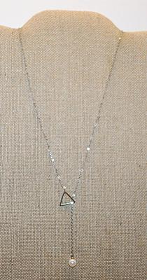 Faux Pearl & Triangle Slide-thru Silver Tone Necklace 18" L