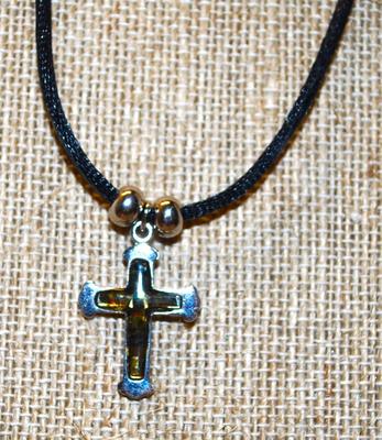 Iridescent Insert Filled Cross (1" x ½") PENDANT Necklace 16" L