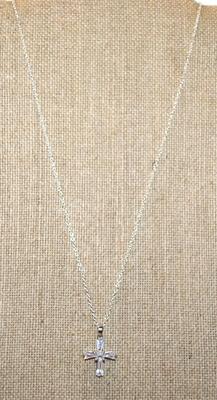 Clear Acrylic Cross PENDANT (¾" x ¾") on a Silver Tone Necklace Chain 18" L