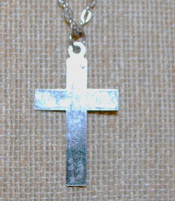 Small "Thorns Cross" PENDANT (1¼" x ¾") on a Silver Tone Necklace Chain 20" L