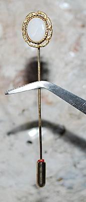 Oval Cabochon Stone PIN (3" L) with Gold Colored Surround & Pin Guard on a Gold Tone Setting