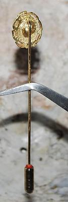 Oval Cabochon Stone PIN (3" L) with Gold Colored Surround & Pin Guard on a Gold Tone Setting