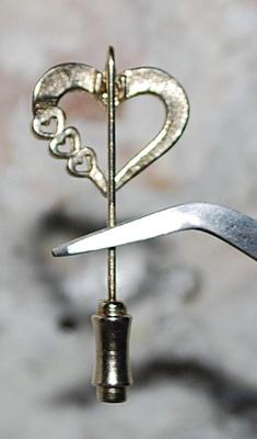 Four HEARTS PIN (1½" L) with Pin Guard on a Gold Tone Setting