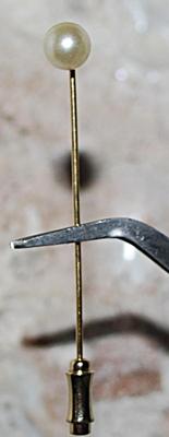 Single Faux White PEARL PIN (2¼" L) with Pin Guard on a Gold Tone Setting