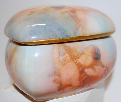 Cherub-Styled Figurines on a HEART Shaped Covered Jewelry Box with a Lined Pillow Interior 5" x 4 "