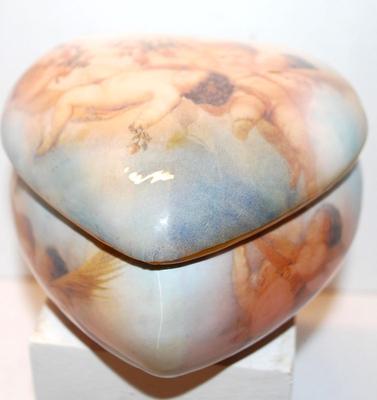 Cherub-Styled Figurines on a HEART Shaped Covered Jewelry Box with a Lined Pillow Interior 5" x 4 "