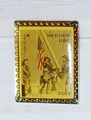 "Heroes USA 2001" Postage Stamp TACK (1" x ¾") - Marked USPS - with Silver Tone Back
